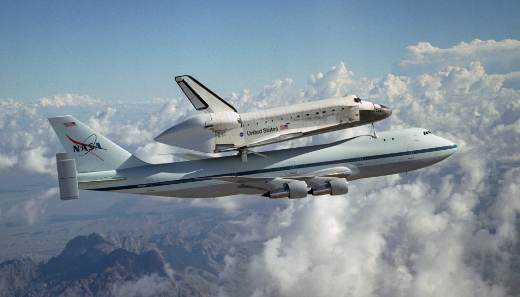 Boeing 747 with NASA's space shuttle Discovery